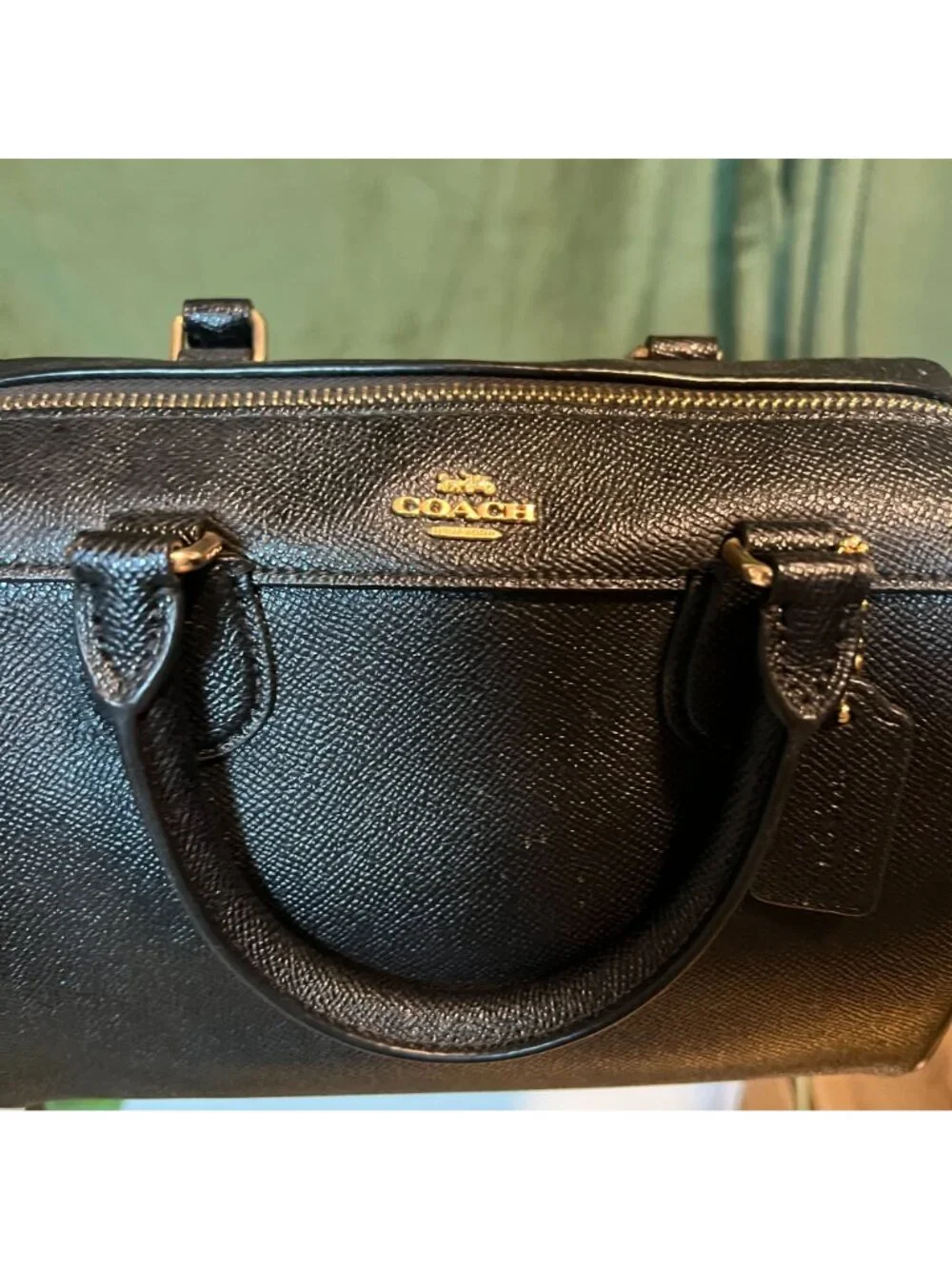 Coach Black Leather Satchel With Gold-Tone Hardware & Top Handles